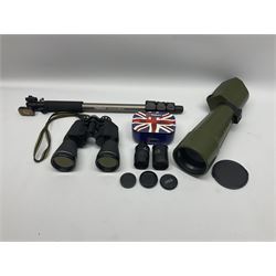  Optolyth TBS 80 monocular telescope, with additional lenses, Velbon sherpa monopod and Miranda 16x50 gold coated optics binoculars. 