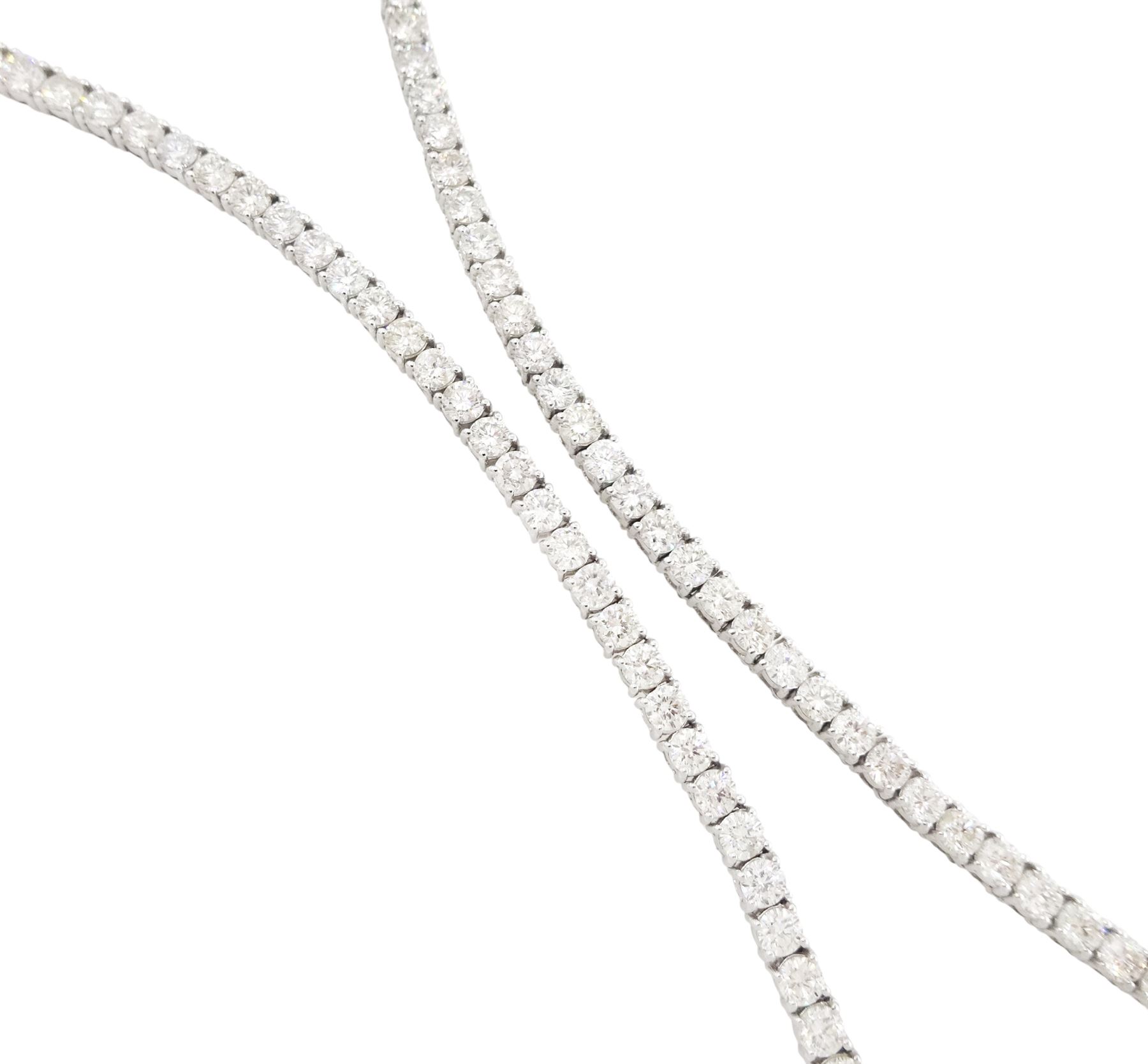 18ct white gold round brilliant cut diamond necklace, stamped, total diamond weight approx 17.60 carat