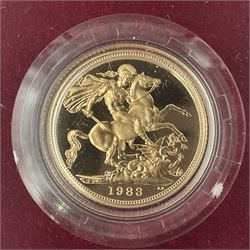Queen Elizabeth II 1983 gold proof full sovereign coin, cased with certificate
