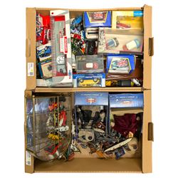 Dicast vehicles including Corgi, Lledo etc, meerkat toys, various boats, horses and other figures, in to boxes