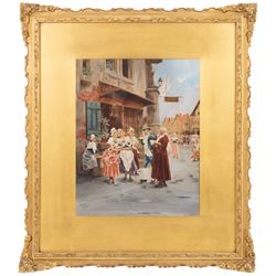 Continental School (20th Century): The Painter of Signs and Dutch Girls, pair overpainted prints on panel indistinctly signed 28cm x 20cm (2)