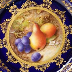 Royal Worcester Cabinet Plate, painted by Richard Sebright, the central panel decorated with fruit, within an elaborate gilt border on a cobalt ground, marked to base, D22cm 