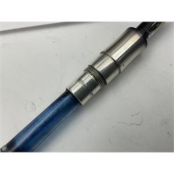 Montegrappa Emblema fountain pen, the blue pearl marbled barrel of octagonal form with silver mounts stamped 925 and silver mounted cap with 1912 emblem and clip with roller, in box, L13.5cm
