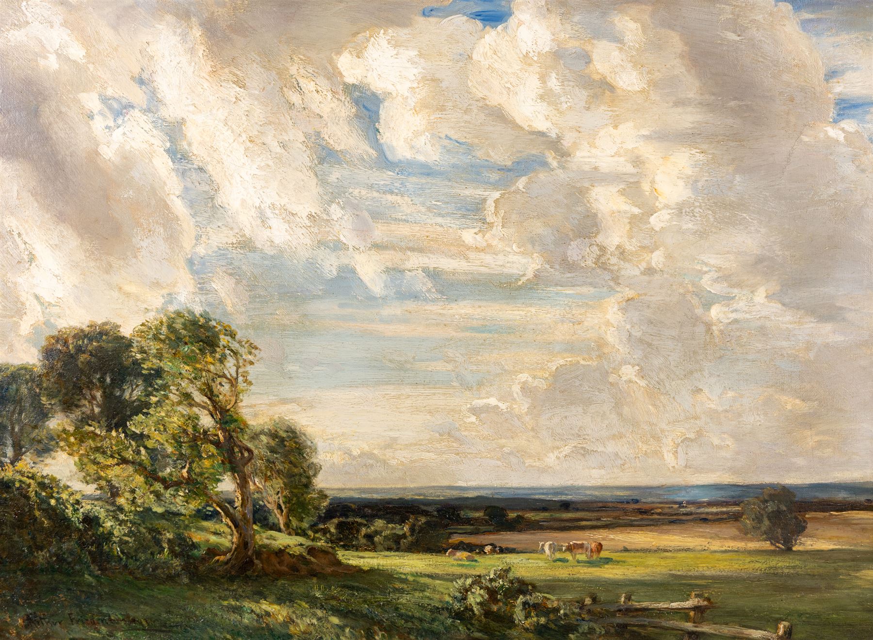 Arthur A Friedenson (Staithes Group 1872-1955): 'Clouds - A Dorset Landscape', oil on canvas signed, titled in the artist's hand and on gallery label verso 55cm x 75cm