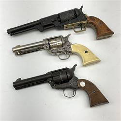 Three replica six-shot revolvers - USMR patent no.156; MGC Manufactury cal.44-40 Long Blank; and another blank firing revolver (3)