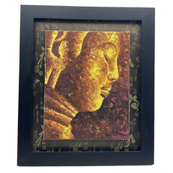 Chinese School (20th century): Portrait of Profile of Buddha, oil on canvas signed 'G Sophat' housed in recessed frame 48cm x 38cm