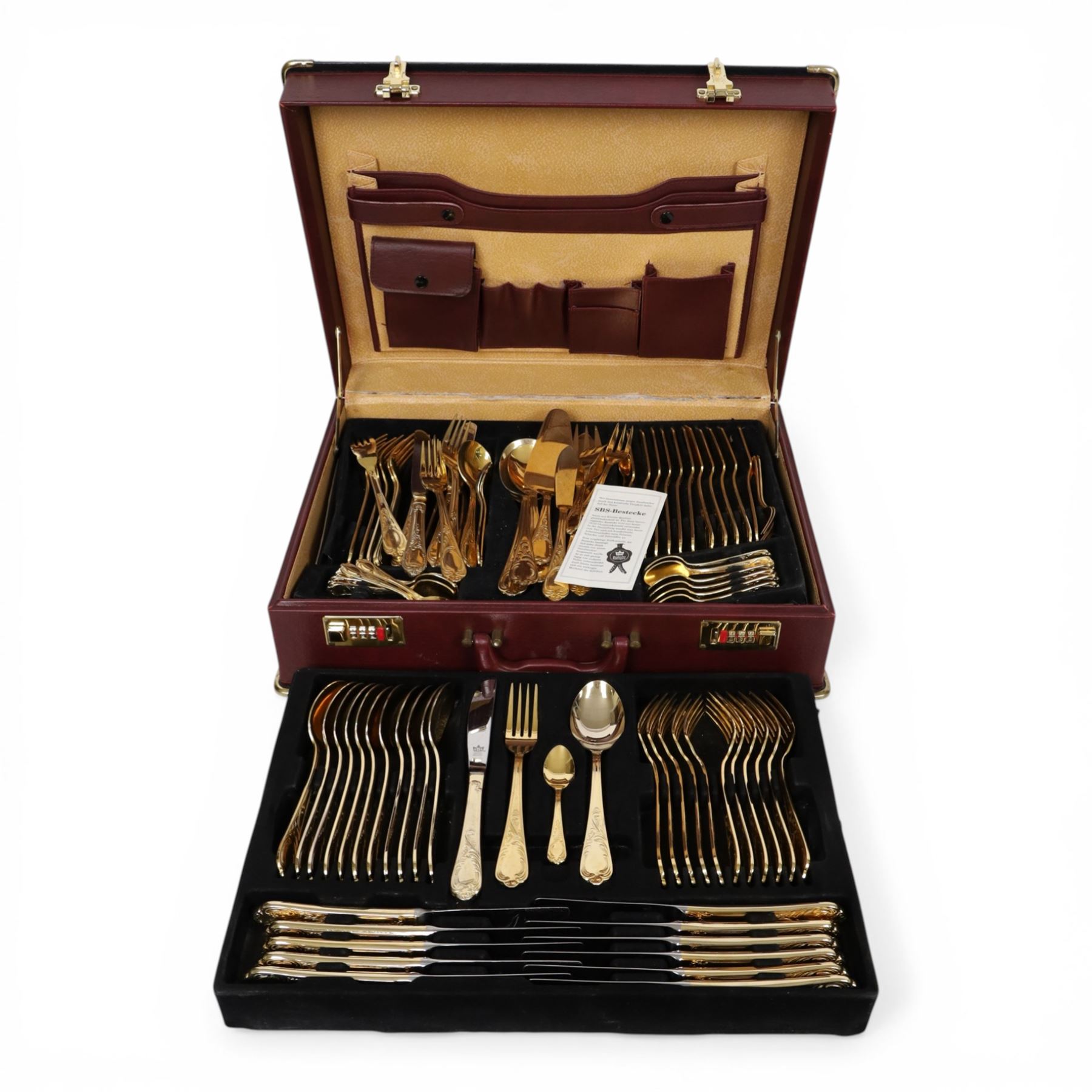 Bestecke Solingen (SBS) gold plated cutlery set for twelve in case