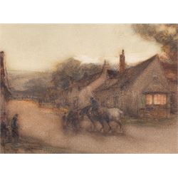 John Terris RSW  (Scottish 1865-1914): Horses Led at Twilight, watercolour signed 27cm x 37cm 