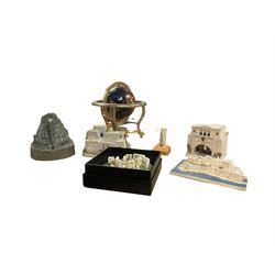 Collection of miniatures, including Fort Saint Angelo Malta, Stonehenge, Kingsgate Valletta etc together with a globe