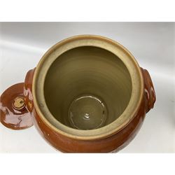Second World War stoneware jar with airtight lid for ointment - anti-gas and large stoneware twin handled jar and cover, largest example H39cm