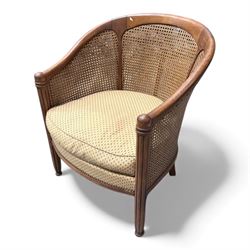 Set of four bergere armchairs with woven rattan back and sides