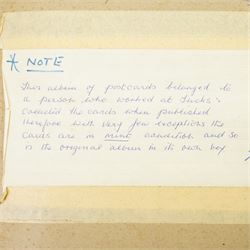 Edwardian postcard album and contents of approximately 195 Raphael Tuck cards.
The album originally belonged to a person who worked for Tucks and collected the cards when published.  The album and cards are in near mint condition