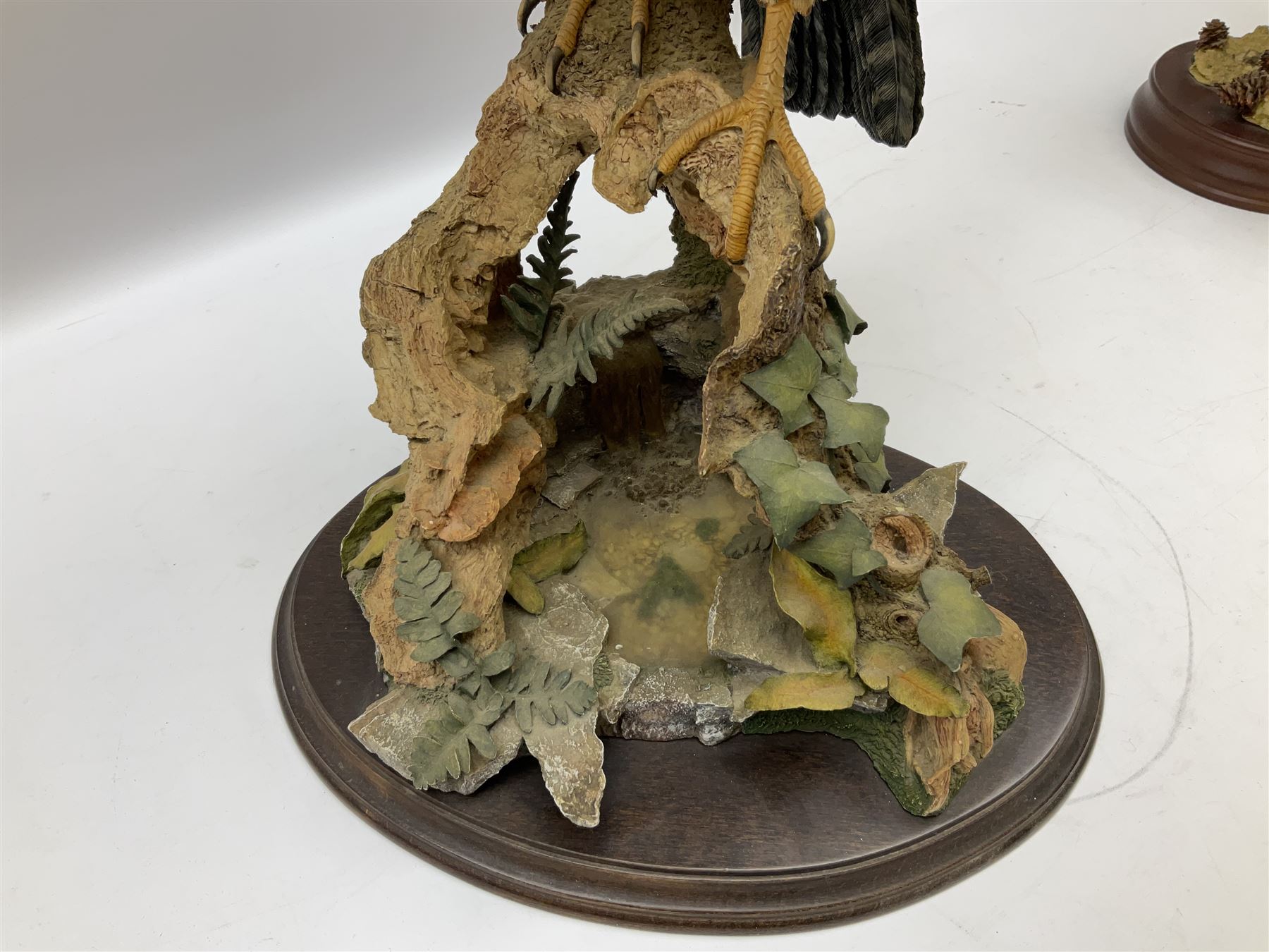 Country Artists figure of a peregrine falcon ' Lord of the Skies ' by David Ivey, limited edition, H44cm, together with two Sherratt and Simpson figures, both of peregrine falcons perched on branches. 