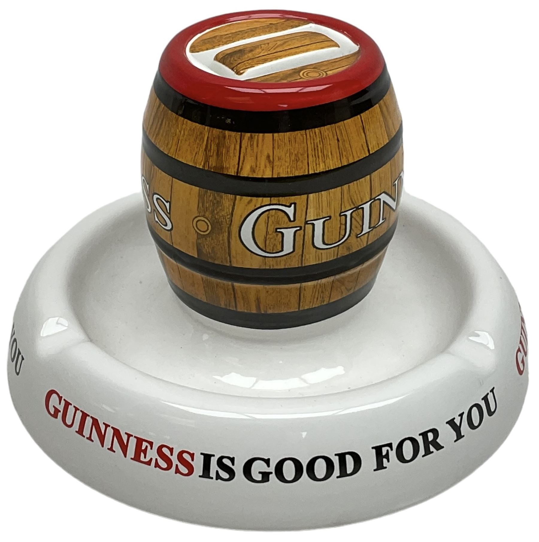 Cast iron reproduction Guinness toucan and Mintons Guinness ashtray, with barrel to the centre, toucan H6cm