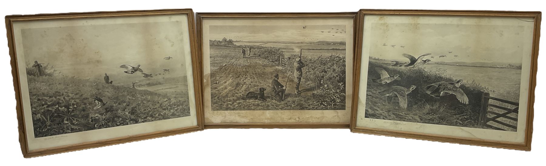 After Archibald Thorburn (Scottish 1860-1935): 'Snipe' 'Partridge' 'Ryper' 'Woodcock' 'Pheasant' 'The First Far-Away Echo' and Grouse, set nine black and white prints pub. Swan Electric Engraving co. c.1896, three signed in pencil 24cm x 41cm (9)