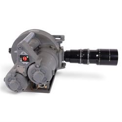 Wollensak Fastax 16mm WF 3T high speed cine camera, serial no. 16T-197, with a Wollensak Fastax Pro Raptar Telephoto lens no. E17644 with a Wollensak size 8 filter hood, made in USA circa 1955