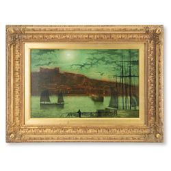 John Atkinson Grimshaw (British 1836-1893): Whitby from Scotch Head, oil on board signed and dated 1886+, 24cm x 37.5cm 
Provenance: private collection, purchased David Duggleby Ltd 8th December 2014 Lot 75; David Duggleby Whitby 14th September 2004 Lot 249; Phillips Leeds 16th November 1999 Lot 321. Sold together with a copy of the Phillips catalogue, which reads: 
