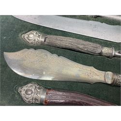 Cased horn handled carving knife set by James Deakin & Sons, Sheffield 