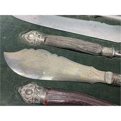 Cased horn handled carving knife set by James Deakin & Sons, Sheffield 