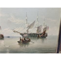 Framed oleograph type print after Henry Redmore, Calm on the Humber, overall H60cm W121cm