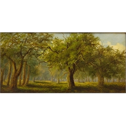 'Scene in Rodington Park', 19th century oil on board indistinctly titled and signed H H Briscoe ? 19cm x 39cm