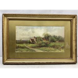 Henry John Sylvester Stannard (British 1870-1951): Ducks by a Rural Cottage, watercolour signed 29cm x 55cm