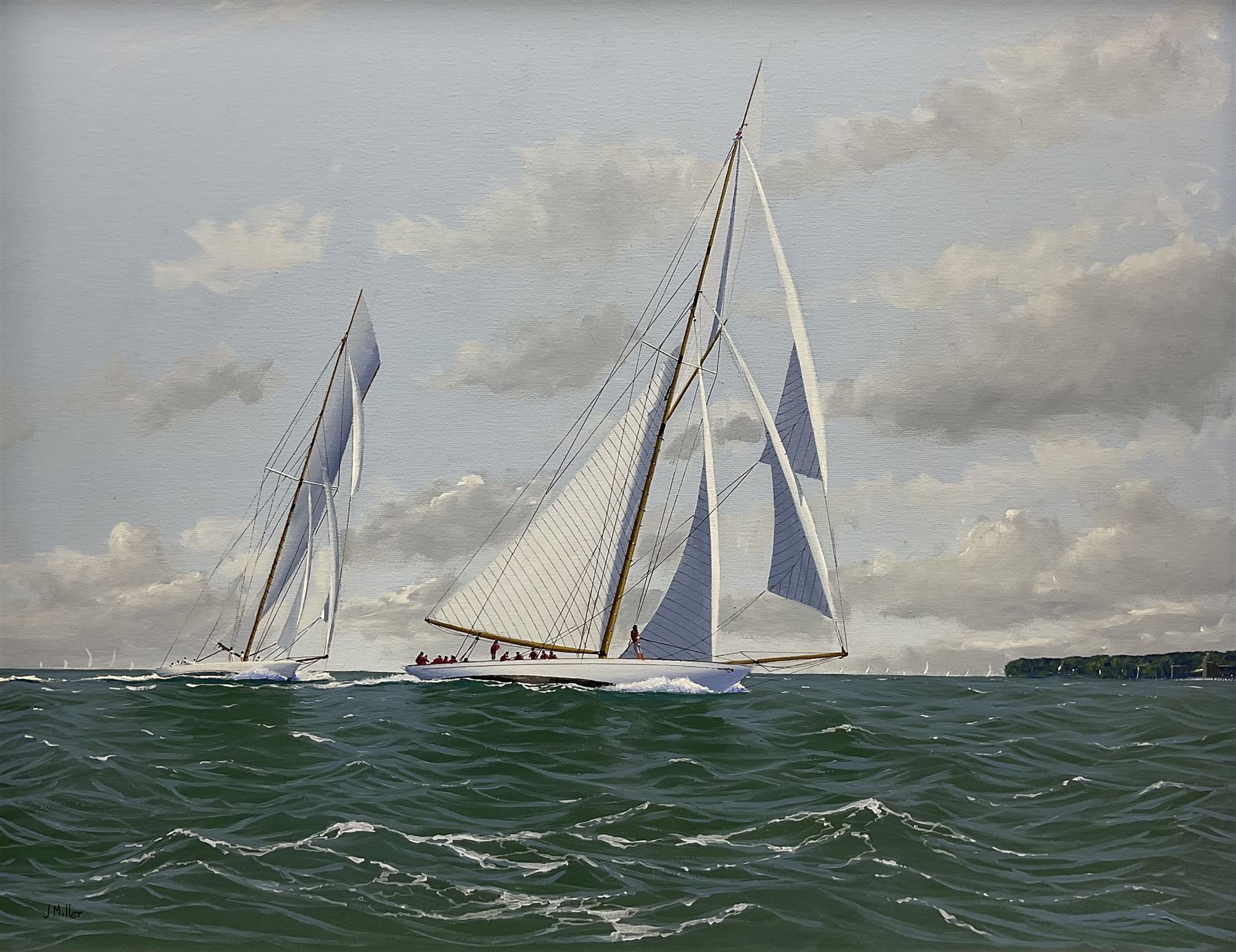 James Miller (British 1962-): 'Tuiga Leads Mariquita - Cowes Classics Week 2010', oil on canvas signed, titled verso 39cm x 49cm