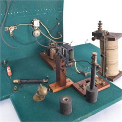 Prototype for a wireless telegram machine, possibly Marconi, contained within a portable folding box
