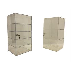 Two Perspex display cabinets, lockable and fitted with shelves