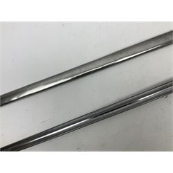 Early 19c French 1st Empire Heavy Cavalry trooper's sword, the 95.5cm double fullered blade with various stamped marks and inscribed Klingenthal 1814 to the back edge, four-bar brass hilt with wire-bound leather grip, knucklebow numbered 139; in polished steel scabbard with two suspension rings L117cm overall