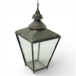 Victorian verdigris copper street lantern, now converted, of typical tapering form with fo...