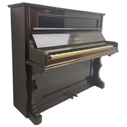 Knauss Coblenz - early 20th century rosewood cased upright piano, straight strung iron movement, simulated ivory keys