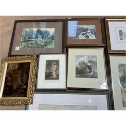Seven watercolours, crystoleum, three mezzotints, etc