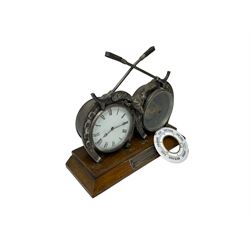 Early 20th century desk companion with an aneroid barometer and clock.