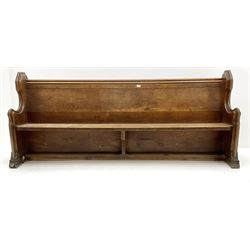19th century oak pew, moulded shaped solid end supports 