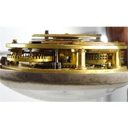 George III silver pair cased verge fusee pocket watch by W E Carter, Ripon, No. 2018, white enamel dial with Arabic numerals, pierced and engraved balance cock decorated with a mask, case by Thomas Gibbard, London 1802 and one other silver lever pocket watch, case by Robert John Pike, London 1874