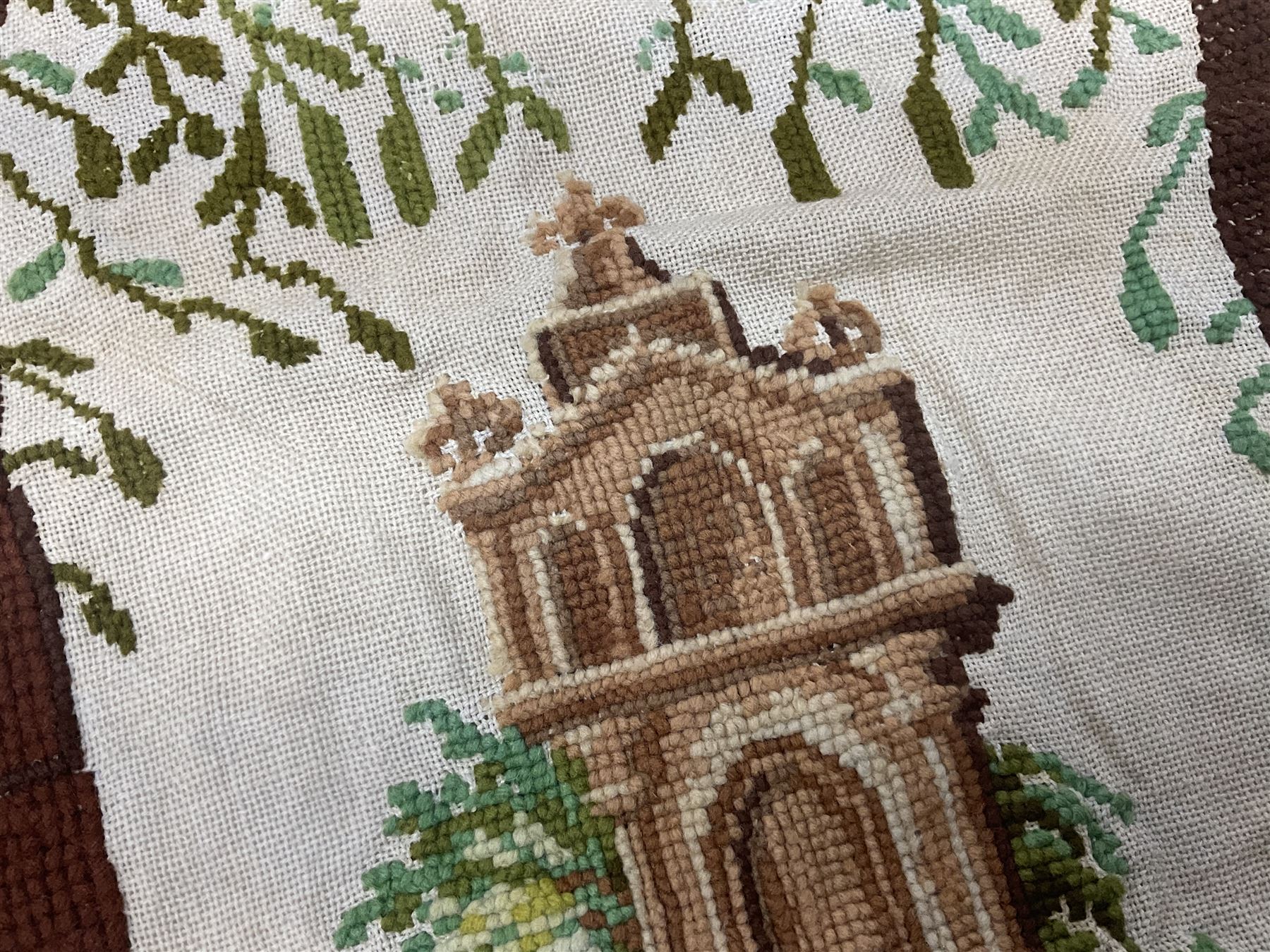 Victorian needlework  picture and verse sampler, 'In memory of Joshua Thomas who died Sep 22nd 1871 age 45', worked by Rebecca Emmott 1872 age 21, H66cm, W61cm 