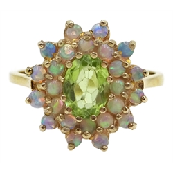 9ct gold peridot and opal cluster ring, hallmarked  