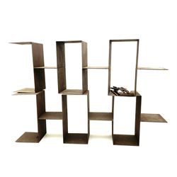 Retailed by The Conran Shop - four sectional modular shelving units, rusted metal finish, each unit - W212cm, H71cm, D33cm