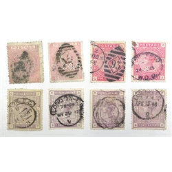  Great British Queen Victoria high values two 5/- red 1867, two 5/- red 1884 and four 2/6 lilac, in stockcards  