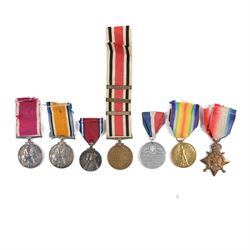 Collection of WWI medals, including 1914 star, Victory medal and two War medals, all award...