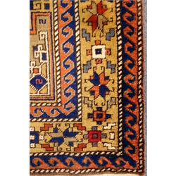  Turkish style blue ground rug, geometric pattern field, 173cm x 110cm  