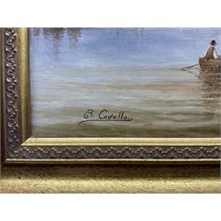 Ronald Cavalla (British 1940-): Boats in a Calm, oil on canvas signed 30cm x 40cm