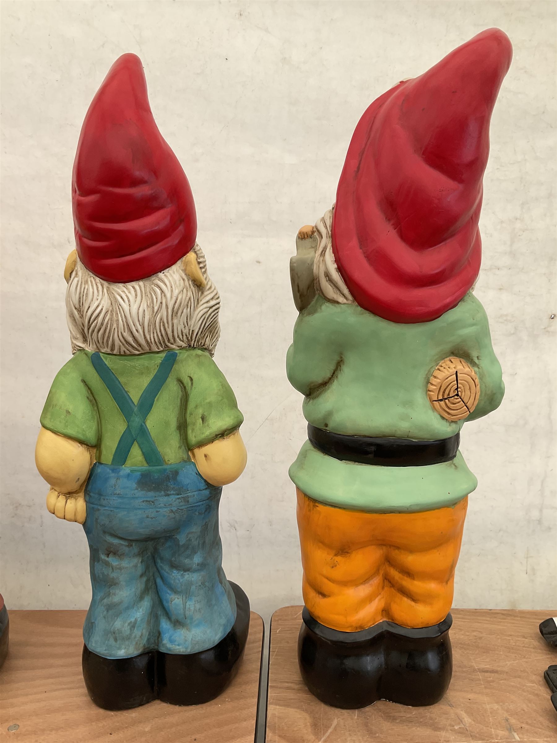 Pair of large indoor or outdoor painted garden gnomes  - THIS LOT IS TO BE COLLECTED BY APPOINTMENT FROM DUGGLEBY STORAGE, GREAT HILL, EASTFIELD, SCARBOROUGH, YO11 3TX