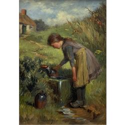 John Dalzell Kenworthy ARCA (British 1858-1954): Young Girl Collecting Water, oil on canvas signed 35cm x 24cm