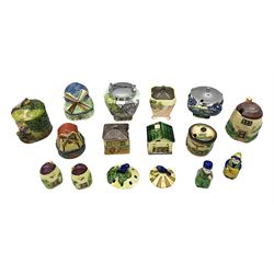 Collection of Japanese Maruhon ware novelty preserve pots, to include examples modelled as a windmill and cottages, together with other 1920s and 30s Art Deco style preserve pots, etc