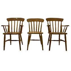 Set of six Farmhouse chairs, comprising two oak carvers and four beech side chairs