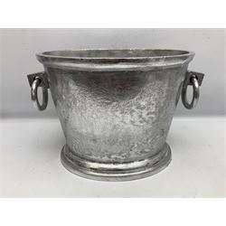 Aluminium champagne bucket detailed Cuvee de Prestige Champagne du Louvois, with twin ring handles, together with quantity of glasses, bucket L38cm