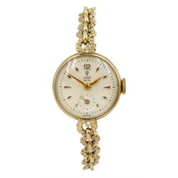 Tudor Royal 9ct gold ladies manual wind, wristwatch, on 'Rolex' gold link bracelet, Chester 1955, boxed
