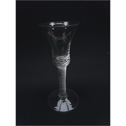  Georgian wine glass, bell shaped bowl, air twist stem and domed foot, H16cm   